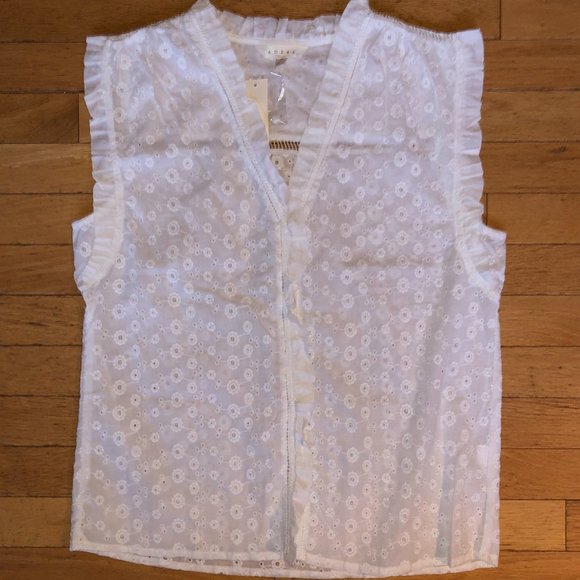 Brand New Adiva Women's White Eyelet Sleeveless Buttondown Blouse - Picture 1 of 7